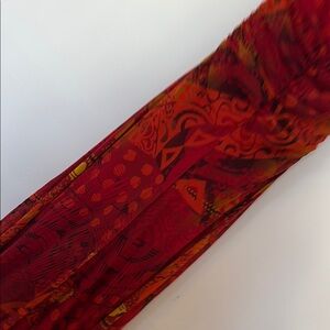 Fuzzi Vibrant Red and Orange Patterned Maxi Dress